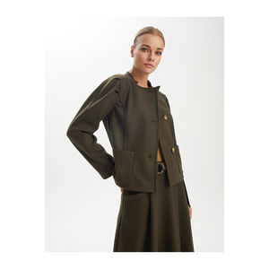 Chaqueta de mezcla de lana para mujer con bolsillos en la parte superior - Product Image 3