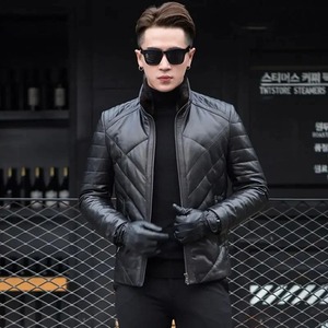 Manteau d'hiver en cuir véritable de mouton pour homme, coupe slim, court, matelassé, imperméable, écologique - Product Image 3