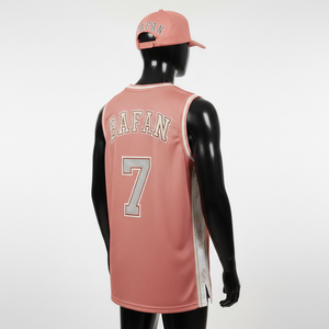 เสื้อบาสเก็ตบอลผู้ชาย ผ้าโพลีเอสเตอร์ตาข่ายคุณภาพพรีเมียม 180 GSM ระบายอากาศได้ดี สีชมพู แผงข้าง โลโก้แบบรีดร้อน เสื้อผู้ชาย - Product Image 5