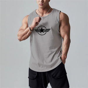 Camiseta de algodón Premium XL personalizada para hombre, camiseta sin mangas, camiseta transpirable de alta calidad para gimnasio y Fitness, camiseta informal lavada con serigrafía - Product Image 4
