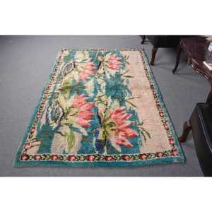 Alfombra Turca Vintage de 4.4x6.7 pies (133x204 cm), Alfombra Azul Abstracta - Product Image 3