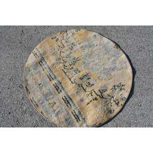 Vintage Turkish Round Rug 2.7x2.8 ft, <b>Yellow</b> <b>Wool</b> Rug - Product Image 2