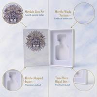 Coffret Cadeau Parfum Mandala Lion Personnalisé, Design Marbre Lavé, Emballage Rigide Deux Pièces avec Insert Découpé pour Bouteille, Idéal pour Parfums de Niche
