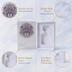 Coffret Cadeau <span class=keywords><strong>Parfum</strong></span> Mandala Lion Personnalisé, Design Marbre Lavé, Emballage Rigide Deux Pièces avec Insert Découpé pour Bouteille, Idéal pour Parfums de Niche - Product Image 3