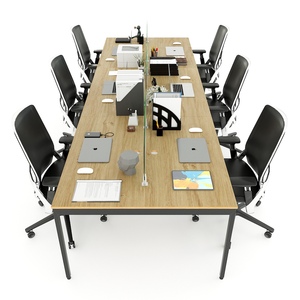 Mesa Modular Minimalista de 6 Piezas, 360x120cm, Madera Contrachapada Recubierta de Melamina con Patas de Hierro, Sistema Slean HBSL028 - Product Image 2