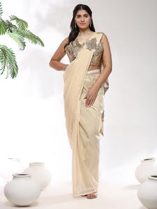 Saree prêt à porter de créateur dernier cri par Fab Zone Organza soie broderie séquence travail vêtements indiens et pakistanais - Product Image 3