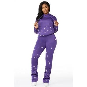 Pantalon empilé à imprimé personnalisé pour femmes, pantalon de survêtement en molleton de coton et sweat-shirt, ensemble 2 pièces, survêtement oversize pour femmes - Product Image 5