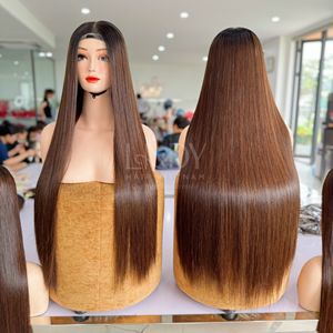 Perruques sans colle avec devant en dentelle de couleur brune droite soyeuse pour femmes noires de cheveux humains vietnamiens - Product Image 4