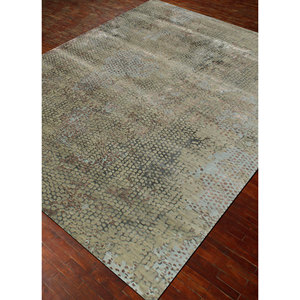 Alfombra Kavi Gris y Negra de Lana y Seda de Bambú Anudada a Mano, Diseño Teoría del Caos, Patrón Rectangular Abstracto para Sala de Estar Juvenil Esk-404 - Product Image 2