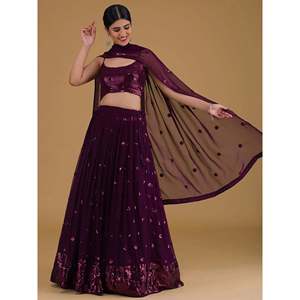 Vestidos de Fiesta Elegantes de Georgette Bordados en Morado, Lehenga Choli para Eventos - Product Image 2