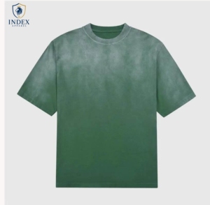 T-shirt en coton vert tie-dye surdimensionné pour homme INDEX APPAREL, manches courtes, col rond, style décontracté, tricoté, couleur unie - Product Image 1