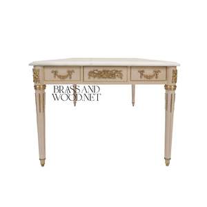 Mesa de Centro Rectangular de Mármol Blanco de Lujo con Elegantes Patas Talladas en Oro y Acabado de Diseño Europeo Clásico - Product Image 6