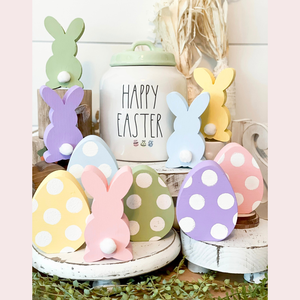 Colorido encantador conejito de Pascua bandeja de madera pintable madera decoración del hogar para Pascua primavera temporada de vacaciones - Product Image 2