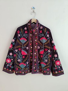 Veste en velours brodée de style chinois, col mandarin, manches longues, motif floral, vêtements d'automne, vêtements décontractés pour adultes - Product Image 4