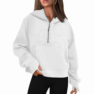 Sudadera con capucha de media cremallera ligera Puños elásticos para la comodidad diaria Sudadera con capucha de media cremallera informal con cierre de cremallera suave - Product Image 3