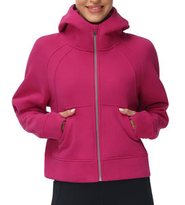 Sudaderas con capucha con cremallera completa para mujer, chaqueta de lana para entrenamiento, Tops cortos, sudaderas con bolsillos, sudaderas transpirables con orificio para el pulgar, OEM - Product Image 1