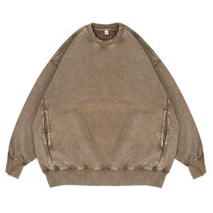 Sudaderas con capucha para mujer, sudadera para mujer, Sudadera de cuello redondo French Terry de 350gsm para hombre, lavado ácido con bolsillo lateral - Product Image 2