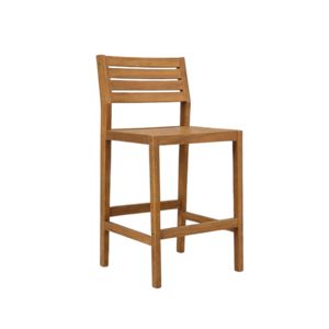 Taburete de Bar de Madera de Acacia Natural con Acabado Aceitado - Asiento de Tablón Rústico Estilo Granja con Respaldo de Escalera y Reposapiés para Isla de Cocina - Product Image 1
