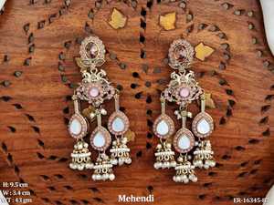 Pendientes Mehendi antiguos, joyería india tradicional de oro alto, Pendientes colgantes hechos a mano para bodas y festivales - Product Image 6