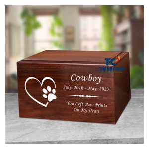 Custom WOODEN URN for PET ASHES Dog <b>Cat</b> <b>Memorial</b> Gift Handmade in Vietnam OEM Factory Decorative Cremation Box - Product Image 1