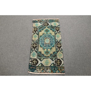 Tapis de 1,5 x 3 pieds, tapis turc vintage, tapis persan bleu - Product Image 1