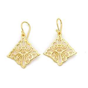 Boucles d'oreilles pendantes en laiton pur losange floral exclusif 18 carats plaqué or bijoux déclaration de mode breloques tendance pour les femmes - Product Image 5