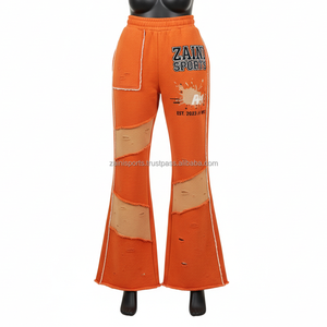 Pantalon évasé pour femme en coton polyester premium 300 GSM en orange avec design de panneau contrasté et logo personnalisé en transfert thermique Pantalon pour femme - Product Image 1