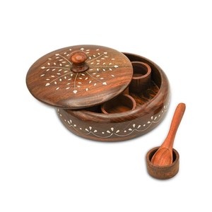 กล่องเครื่องเทศทำจากไม้แบบดั้งเดิมของอินเดียที่เก็บเครื่องเทศแบบหลายช่องสำหรับเคาน์เตอร์ห้องครัว - Product Image 3