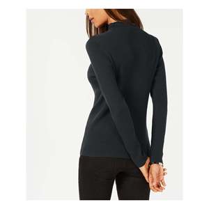 Maglione da donna Karen Scott nero a costine con collo alto, taglia piccola, traspirante, stile coreano, stampa frontale autunnale ricamata - Product Image 2