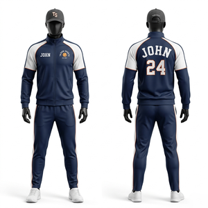 Survêtement de tennis pour homme en tricot polyester premium 260 GSM, bleu marine, rouge, blanc, avec logo brodé personnalisé. - Product Image 3