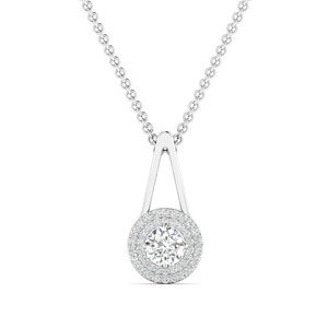 Colgante de diamante redondo con halo para novia, 0.50 ct, color F, claridad VS, diamante cultivado en laboratorio en oro de 14K, para boda, compromiso o fiesta. - Product Image 2