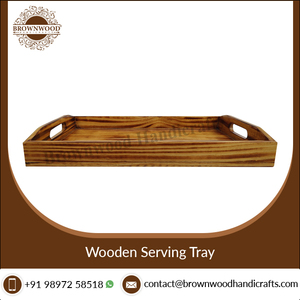 Plateau de service rectangulaire en bois de pin fait main avec poignées Plateau en bois du fabricant indien pour l'approvisionnement des restaurants et des hôtels - Product Image 2