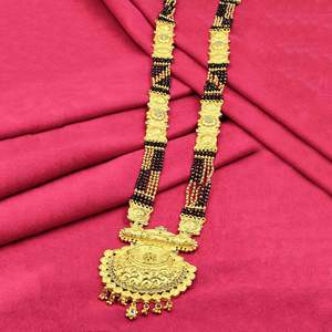 Gros 24K Micro Or AD Pierre Long Mangalsutra Avec Grand Pendentif, Formant AD Pierre Mangalsutra, Bijoux De Mariage Traditionnels. - Product Image 1