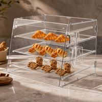 Vitrine de Comptoir à 3 Niveaux en Acrylique Transparent pour Boulangerie, avec Support pour Pinces, Anti-Poussière, pour Pain, Pâtisseries, Biscuits, Donuts, Café, Magasin de Détail