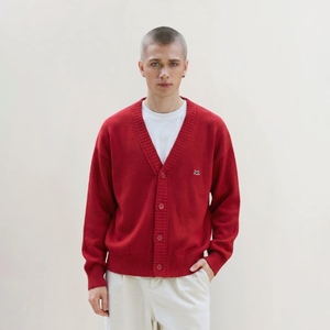 Cárdigan de Punto de Algodón 100% de Alta Calidad para Hombre, Estilo Casual de Otoño, Manga Larga, Cuello en V, Corte Holgado, Logotipo Privado Personalizado Bordado, Color Sólido - Product Image 1