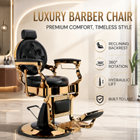Fauteuil de Barbier Hydraulique de Luxe Professionnel, Chaise de Coiffure Inclinable pour Salon, Chaise de Coupe de Cheveux Robuste, Équipement de Barbier Doré