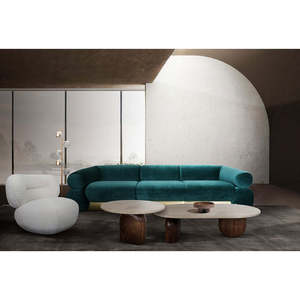 Canapé FITZGERALD Chesterfield contemporain convertible pour salon, rembourré en velours, extensible pour appartement - Product Image 2