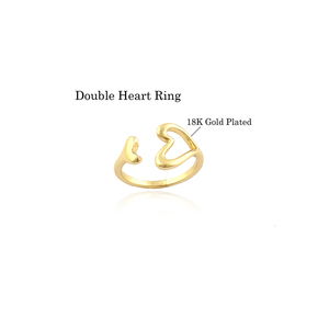 Anillo de amor para siempre, anillos abiertos frontales de doble Corazón de latón macizo metálico retro liso, anillos de propuesta de regalo de San Valentín chapados en oro de 18 quilates - Product Image 3
