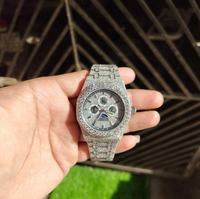 Reloj de Lujo para Hombre con Movimiento de Cuarzo, Acero Inoxidable, Diamantes Moissanite VVS, Cristal Antiguo de Primera Calidad