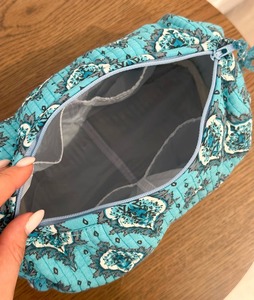 Turquoise Vintage Quilted Cotton Travel Case Zipper Closure Water Resistant Durable Eco-Friendly Large Customizable Cosmetic Use - Product Image 2