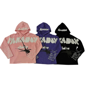 ผู้ผลิตเสื้อฮู้ดดี้ครอปพิมพ์ลายพองตัว ผ้าเฟรนช์เทอร์รี่เนื้อหนา ซิปหน้า ล้างสีแบบแอซิด ประดับคริสตัล สไตล์สตรีทแวร์สั่งทำ - Product Image 5