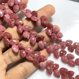 Rhodonite Faceted Pear & Leaf Shape Briolette Beads Natural <b>Pink</b> Gemstone for Jewelry Making - Product Image 3