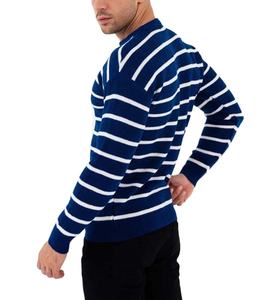 Suéter de Punto Personalizado de Fábrica para Hombre, Estilo Vintage Informal de Invierno, Cuello Redondo, Mangas a Rayas, 100% Algodón - Product Image 4