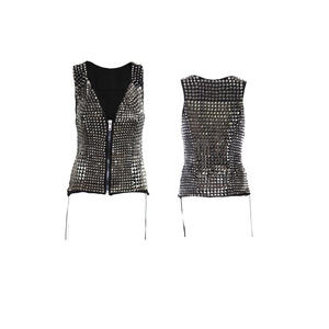 Gilet en cuir sans manches à la mode de grande taille Gilet en cuir clouté noir Gilet en cuir de vachette véritable - Product Image 3