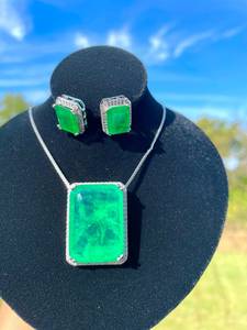 Conjunto de joyería de Halo de rectángulo de Esmeralda verde Super lujo neón brillante vibrante estilo Art Deco plata agosto regalo de piedra natal - Product Image 2