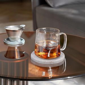 Ensemble de 4 sous-verres ronds classiques en céramique blanche avec particules brillantes, diamètre de 4 pouces, écologiques et durables - Product Image 6