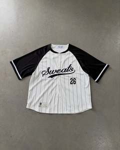 Camiseta de Béisbol a Rayas Blancas y Negras, Manga Corta, Cuello Redondo, Cierre de Botones, Ropa Deportiva Unisex, Uniforme de Equipo, Transpirable - Product Image 1