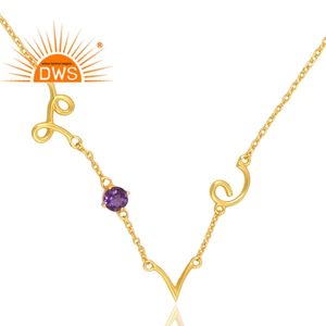 Design élégant en argent sterling plaqué or 18 carats améthyste pendentif en pierre précieuse collier Demi bijoux fins pour les femmes cadeau pour elle - Product Image 3