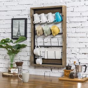 Support de tasse mural en bois et métal porte-gobelet porte-tasse à café pour la maison ustensiles de cuisine comptoir de table d'hôtel fabriqué en Inde - Product Image 4
