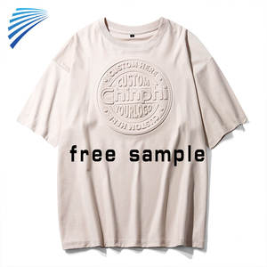 Muestras gratis personalizado 3D en relieve caqui camiseta Streetwear 100% algodón vintage camisetas impreso Logo camiseta unisex - Product Image 1